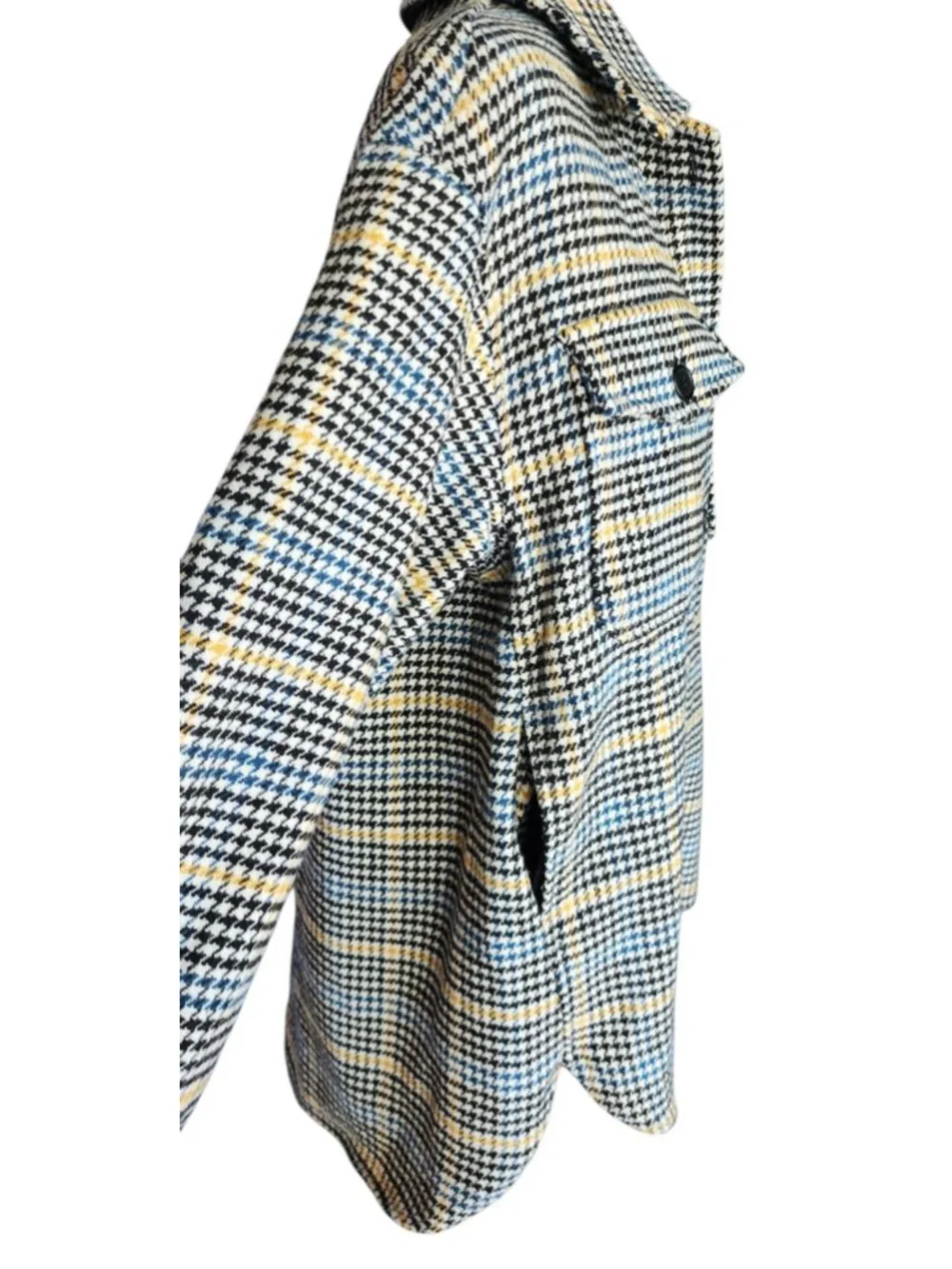 Melloday Women's M Houndstooth Shacket Jacket Blue Black Yellow Plaid Button Up